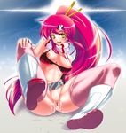  after_sex breasts censored cum cum_in_pussy highres long_hair medium_breasts mosaic_censoring ponytail pubic_hair red_hair shousan_bouzu solo tengen_toppa_gurren_lagann thighhighs very_long_hair yellow_eyes yoko_littner 