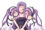  blush cum dress euryale fang fate/stay_night fate_(series) futa_with_female futanari group_incest hairband handjob incest kazekawa_nagi long_hair looking_at_viewer multiple_girls naughty_face one_eye_closed open_mouth penis purple_hair rider siblings sisters stheno strapless strapless_dress tongue tongue_out twins twintails very_long_hair 