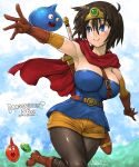  1girl amania_orz armpits blue_eyes breasts character_request circlet dragon_quest genderswap gloves highres large_breasts pantyhose short_hair slime_(dragon_quest) solo sword thick_thighs thighs weapon 