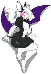  2022 anthro areola black_body black_fur breasts digital_media_(artwork) eyebrows eyelashes feet female fingers fur genitals hair hi_res hybrid kittydee looking_at_viewer membrane_(anatomy) membranous_wings nipples nude purple_eyes pussy smile toes white_hair wings 