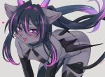  2022 anthro clothing female grey_body horn open_mouth open_smile panties purple_eyes sgsix side-tie_panties smile solo spade_tail succubus underwear wings 
