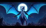  anthro areola artist_name biped blue_areola blue_body blue_clitoris blue_eyes blue_fur blue_hair blue_horn blue_inner_ear blue_nipples blue_tail blue_wings claws clitoris clockhands cloud dragon eyelashes female finger_claws front_view fur furred_dragon genitals glistening glistening_horn grey_body grey_fur grey_tail hair half-closed_eyes horn looking_at_viewer membrane_(anatomy) membranous_wings moon multicolored_hair narrowed_eyes nipples outside rock sky solo standing star two_tone_hair white_claws white_hair wings 