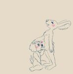  &lt;3 ambiguous_gender anthro blush canid canine canis chicory_(chicory) chicory_a_colorful_tale domestic_dog duo fellatio female hand_on_head hare kneeling_oral_position lagomorph leporid lewmett mammal masturbation oral penile pizza_(chicory) sex standing 