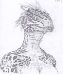  anthro argonian bethesda_softworks breasts cleavage clothed clothing female fieryashy lizard monochrome nude profile reptile scalie solo the_elder_scrolls video_games 