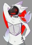  absurd_res anthro archion bedroom_eyes collar fur hi_res looking_at_viewer machine male narrowed_eyes protogen seductive solo spiked_collar spikes unknown_artist white_body white_fur 
