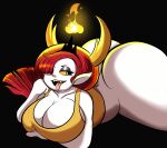  2020 absurd_res big_breasts big_butt bottomless breasts butt clothed clothing disney female hair hekapoo hi_res horn horned_humanoid huge_butt humanoid nathanatwar not_furry red_hair solo star_vs._the_forces_of_evil teeth tongue tongue_out topwear white_body 