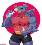  aguamojada12 anthro clothed clothing dragon fish garchomp hi_res humanoid male marine muscular muscular_male navel nintendo nipples partially_clothed pecs pok&eacute;mon pok&eacute;mon_(species) scalie shark solo topless video_games 