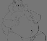  2021 anthro belly big_belly bigfattypumpkin bulge canid canine clothing hi_res humanoid_hands male mammal moobs navel nipples overweight overweight_male simple_background sitting solo underwear 