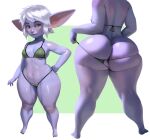  absurd_res anus barely_visible_anus barely_visible_genitalia big_butt bikini breasts butt clothing female genitals hi_res huge_butt humanoid league_of_legends looking_at_viewer not_furry popogori riot_games short_stack small_breasts solo standing swimwear thick_thighs tristana_(lol) video_games wide_hips yordle 