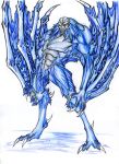  2013 absurd_res anthro blue_body bone hi_res male nes_godzilla_creepypasta skull solo solomon_(godzilla) traditional_media_(artwork) winddragon24 wings 