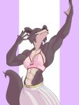  2022 abs anthro beastars bottomwear bra breasts canid canine canis cleavage clothed clothing f_draws female front_view hi_res juno_(beastars) mammal muscular muscular_anthro muscular_female narrowed_eyes pink_bra pink_clothing pink_underwear portrait pose skirt solo squint three-quarter_portrait underwear white_bottomwear white_clothing white_skirt wolf 