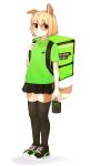  2019 alternate_version_at_source anthro backpack beverage beverage_can black_bottomwear black_clothing black_legwear black_skirt black_thigh_highs blonde_hair blush bottomwear brown_eyes canid canine clothed clothing digital_media_(artwork) female footwear full-length_portrait fully_clothed green_clothing green_shirt green_topwear hair hi_res holding_beverage holding_object legwear mammal monster_energy pleated_skirt portrait russian_text shaded shirt shoes simple_background skirt sneakers solo standing tealsick text text_on_clothing text_on_shirt text_on_topwear thigh_highs topwear translation_request white_background 