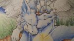  anthro canid canine duo female feral king kingdra landscape_painting love male male/female mammal nicky_(disambiguation) nickydragondog13 nintendo pok&eacute;mon pok&eacute;mon_(species) royalty traditional_media_(artwork) video_games wings 