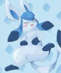  5:6 ambiguous_gender blue_body blue_fur blush blush_stickers colored dipstick_limbs eeveelution feral fur glaceon hi_res long_ears netchy_boo nintendo one_eye_closed pok&eacute;mon pok&eacute;mon_(species) simple_background smile solo video_games wink 