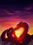  couple_(disambiguation) dragon female feral hi_res icy-marth kissing male sunset 