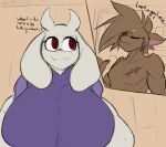  2022 absurd_res anthro big_breasts boss_monster bovid breasts canid canine caprine dialogue duo english_text eyes_closed female hi_res horn huge_breasts looking_at_another male male/female mammal scar text toriel undertale undertale_(series) video_games xytora 