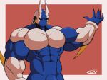  2022 2d_animation 4:3 abs alien animated anthro barazoku biceps big_muscles border claws e-zoid ear_piercing ear_ring emanata finnter_(e-zoid) fist flexing genitals grey_border horn huge_muscles looking_at_viewer loop male muscular muscular_anthro muscular_male navel nude obliques open_mouth pecs penis piercing red_background short_playtime signature simple_background solo spikes spikes_(anatomy) standing throbbing throbbing_penis triceps vein veiny_muscles veiny_penis 