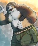  2022 absurd_res anthro bernese_mountain_dog black_body bottomwear brown_body bulge canid canine canis clothing domestic_dog hi_res humanoid_hands kakukaku kemono male mammal molosser moobs mountain_dog musclegut overweight overweight_male shorts solo swiss_mountain_dog tongue tongue_out white_body 