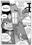  2021 anthro arms_on_knees beats_(monster_hunter) bed bedroom black_and_white capcom clothed clothing comic dialogue digital_media_(artwork) domestic_cat door doorknob duo english_text felid feline felis felyne fingers first_page fur furniture hair hi_res human inside internal_monologue knocking_on_door lynian male mammal monochrome monster_hunter monster_hunter_stories name_in_dialogue name_in_internal_monologue nariki_(monster_hunter) ofuro on_bed onomatopoeia open_mouth shirt sitting sound_effects speech_bubble standing_in_doorway star star_reaction star_symbol teeth text thought_bubble topwear under_covers video_games window young 