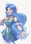  1girl absurdres armlet blue_dress blue_eyes blue_hair bracelet dress hand_on_own_chest highres jewelry long_hair music nayru open_mouth pointy_ears singing takapon-o-ji the_legend_of_zelda the_legend_of_zelda:_oracle_of_ages very_long_hair 