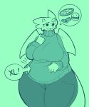  anthro big_breasts bodily_fluids breast_squish breasts clothed clothing conditional_dnp dragon embarrassed female food huge_thighs inkplasm marilin_(inkplasm) overweight solo squish sweat sweatdrop sweater thick_thighs topwear weight_gain 