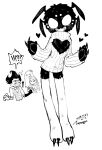  &lt;3 2_fingers 2_toes 8_eyes absurd_res ambiguous_gender anthro arachnid arthropod black_body black_fur blush bottomless chest_tuft claws cleavage_cutout clothed clothing don&#039;t_starve feet fingers fur hi_res insect klei_entertainment legwear looking_at_viewer meme monochrome multi_eye sharp_teeth simple_background solo spider spread_arms standing sweater teeth toes topwear tuft video_games webber wenyu white_background white_clothing 