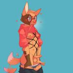  &lt;3 1:1 2021 alex_(elliotte-draws) anthro areola balls bdsm blue_background blush bondage bound breasts brown_body brown_fur canid canine canis clothing conditional_dnp digital_media_(artwork) domestic_dog elliotte-draws erection eyewear fur genitals glasses gloves_(marking) gynomorph hi_res intersex mammal markings multi_nipple nipples penis pink_areola pink_nipples restraints rope rope_bondage rope_harness shaded simple_background solo sweater tail_motion tailwag topwear 