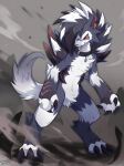  2022 3_toes 4_fingers absurd_res canid canine collar featureless_crotch feet fingers fur fur_markings hi_res ivan-jhang lycanroc mammal markings multicolored_body multicolored_fur nintendo pok&eacute;mon pok&eacute;mon_(species) red_eyes signature smile toes tongue tongue_out video_games were werecanid werecanine werewolf 