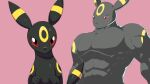  2022 abs anthro black_body black_ears black_nose drunk_oak eeveelution hi_res multicolored_ears muscular nintendo pecs pink_background pok&eacute;mon pok&eacute;mon_(species) red_sclear simple_background two_tone_ears umbreon video_games yellow_ears 