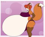  2022 annie_(satsumalord) anthro belly big_belly big_breasts blush bra breasts canid canine clothing digital_media_(artwork) female fox fur green_eyes hair hand_on_hip hi_res hyper hyper_belly hyper_pregnancy mammal multicolored_body multicolored_fur navel outie_navel panties pregnant red_hair satsumalord solo thick_thighs two_tone_body two_tone_fur underwear 