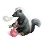  2020 biped black_body black_nose bong drugs feral hi_res joaquincarre mammal mephitid simple_background sitting skunk solo white_body 
