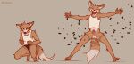  2022 anthro balls bottomless canid canine canis cantio_(lawyerdog) clothed clothing confetti coyote crouching eyes_closed genitals hi_res humanoid_genitalia humanoid_penis lawyerdog male mammal open_mouth penis shirt simple_background solo tank_top topwear underwear 