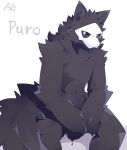  anthro black_body black_fur black_sclera canid canine canis changed_(video_game) dripping fluffy fluffy_tail fur goo_creature hi_res looking_at_viewer male mammal mask navel neck_tuft puro_(changed) sakehabera simple_background sitting solo tuft white_background white_eyes wolf 