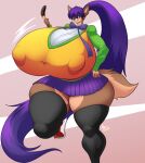  2022 absurd_res anthro big_breasts bottomwear breasts canid canine canis clothing female footwear hair hi_res huge_breasts hyper hyper_breasts jaeh legwear mammal nipple_outline purple_eyes purple_hair shoes skirt smile sneakers solo thick_thighs topwear wolf 