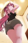  1girl ass bangs breasts fairy_knight_tristan_(fate) fate/grand_order fate_(series) grey_eyes highres ichi_kq large_breasts long_hair looking_at_viewer pink_hair pointy_ears sidelocks solo thighs 