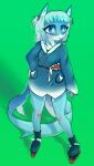  anthro big_tail blue_eyes clothed clothing female fish gawr_gura hands_on_thighs hi_res hololive hololive_en marine mistleinn shark simple_background solo virtual_youtuber 