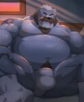  2022 absurd_res anthro arkross1999 beard belly big_belly bulge clothing facial_hair hi_res kemono male mammal mature_male moobs mustache navel nipples overweight overweight_male pubes scar sitting solo underwear ursid 