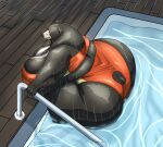  anthro big_breasts big_butt black_bear black_body black_fur breasts butt clothing curvy_figure female fur glistening glistening_body hi_res huge_breasts huge_butt huge_hips huge_thighs mammal multicolored_body multicolored_fur obese obese_anthro obese_female orange_clothing orange_swimwear overweight overweight_anthro overweight_female pearypanda smile solo swimming_pool swimwear thick_thighs two_tone_body two_tone_fur ursid ursine water weat wide_hips 