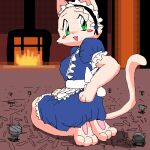  animated anthro breasts bronzecatworld clothing domestic_cat felid feline felis female fur green_eyes low_res maid_uniform mammal paws pink_body pink_fur side_boob solo uniform 