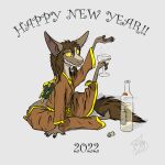  2022 anthro barefoot brown_hair clothing feet female hair hi_res holding_wine_glass looking_at_viewer mammal new_year_2022 out-of-placers robe sesra simple_background sitting smile solo tersethra webcomic white_background yellow_sclera yinglet 