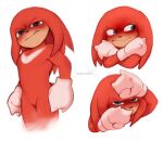  anthro athletic blush clothing echidna embarrassed flustered fur gloves handwear knuckles_the_echidna male mammal monotreme muhomora multiple_poses pose red_body red_fur sega simple_background solo sonic_the_hedgehog_(film) sonic_the_hedgehog_(series) 
