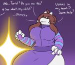  alternate_species anthro big_breasts bovid breasts caprine clothed clothing comic digital_media_(artwork) english_text female frisk_(undertale) fur goat hair horn long_ears long_hair mammal offscreen_character robertge simple_background solo text undertale undertale_(series) video_games white_body white_fur 