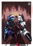  2018 absurd_res anthro arms_tied armwear background_character ball_gag black_collar black_latex blue_eyes blush bodily_fluids border bound canid canine canis cave clothing collar crotch_rope dragon elbow_gloves exenthal female female/female fish frill_(anatomy) fur gag genitals gloves group hair hands_tied handwear hi_res hybrid jooshy latex latex_clothing latex_gloves latex_thigh_highs leash leashed_together legwear looking_at_viewer male mammal marine membrane_(anatomy) membranous_frill multicolored_body multicolored_scales nipples nun nun_habit nun_outfit offscreen_character pink_nipples purple_body purple_hair purple_scales pussy red_ball_gag red_eyes ring_gag rope rubber rubber_clothing saliva saliva_string scales selin shadow shark submissive submissive_female thigh_highs trio two_tone_body two_tone_scales white_body white_border white_fur white_hair wolf 