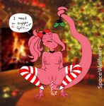  acta anthro blush breasts candy cephalopod christmas christmas_clothing claws clothing coleoid decapodiform dessert dialogue female food genitals hi_res holidays marine mollusk nipples penetration pink_body pussy solo spacewaifu speech_bubble spread_legs spreading vaginal vaginal_penetration 