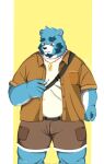  0c95yzr015ps0j5 2021 anthro beard blue_body bonasiah bottomwear clothing facial_hair full_attack humanoid_hands kemono male mammal overweight overweight_male shirt shorts simple_background solo sophring_jie topwear ursid white_body 