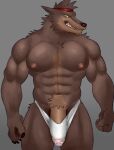  2022 abs absurd_res anthro areola biceps big_penis biped brown_body brown_fur canid canine canis clothed clothing digital_media_(artwork) dire_(fortnite) epic_games erection erection_pushing_underwear fleshformomo fortnite fur genitals hi_res humanoid_genitalia humanoid_penis male mammal muscular muscular_anthro muscular_male muscular_thighs nipples pecs penis pinup pose pubes quads smile solo standing teeth thick_thighs underwear underwear_only video_games were werecanid werecanine werewolf wolf 