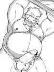  0c95yzr015ps0j5 2022 anthro balls belly big_belly bodily_fluids bonasiah erection full_attack genital_fluids genitals hi_res kemono male mammal moobs nipples one_eye_closed overweight overweight_male penis precum sketch solo sophring_jie ursid 