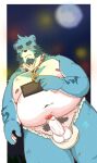  0c95yzr015ps0j5 2022 anthro asian_clothing balls belly big_belly blue_body bonasiah cellphone clothing clothing_aside east_asian_clothing erection full_attack fundoshi fundoshi_aside genitals hi_res humanoid_genitalia humanoid_hands humanoid_penis japanese_clothing kemono male mammal moobs moon navel night nipples overweight overweight_male penis phone smartphone solo sophring_jie underwear underwear_aside ursid white_body white_clothing white_fundoshi white_underwear 