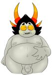  alien balls belly big_belly black_hair chubby_male fangs flaccid foreskin genitals grey_body grey_skin hair hi_res hiveswap holding_belly homestuck horn humanoid male moobs ms_paint_adventures navel nipples nood1e nude overweight overweight_humanoid overweight_male penis slightly_chubby solo solo_focus troll_(homestuck) webcomic wide_hips yellow_eyes zebede_tongva 