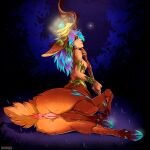  1:1 2022 accessory animal_genitalia anus blue_eyes breasts brown_body brown_fur cervid cervid_taur clitoris female flower flower_in_hair freckles fur genitals hair hair_accessory hi_res hooves league_of_legends lillia_(lol) mammal mammal_taur multicolored_hair nipples plant pussy riot_games scut_tail short_tail solo staff taur video_games zuckergelee 